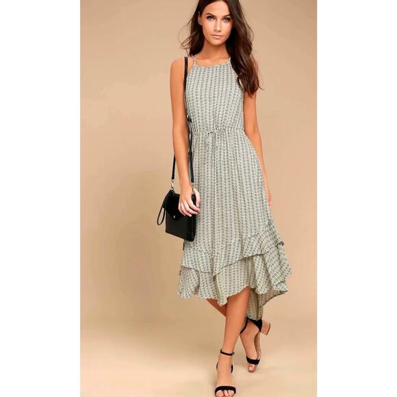 O'Neill Aida Sundress Dress Floral Cream Black Sleeveless Tiered High Low Large - Picture 1 of 9